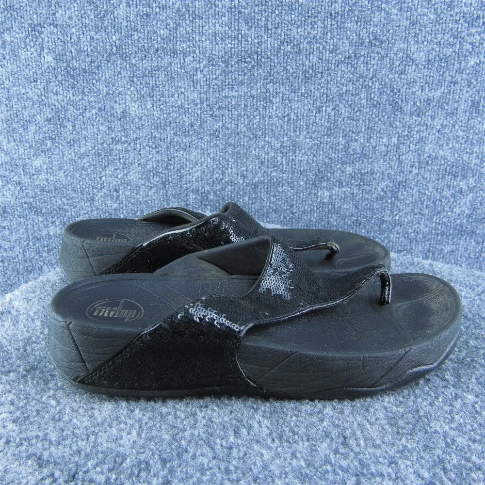 FitFlop Sequins Women Flip Flop Sandal Shoes‎ Black Synthetic Size 7 Medium